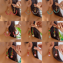 跨境外贸欧美风圣诞节系列女个性耳环串珠几何耳圈饰品耳饰批发