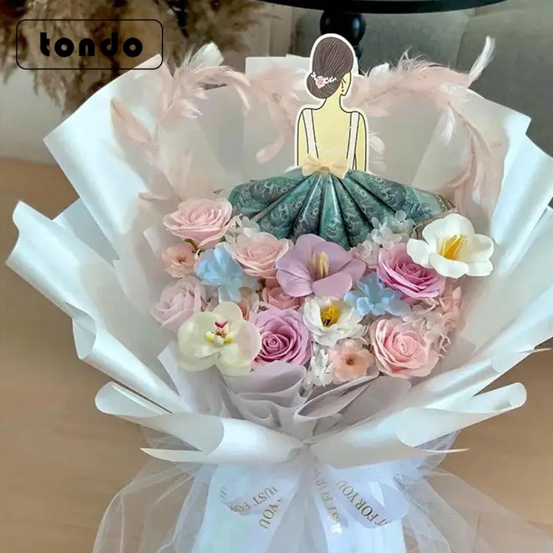 (Estilo caliente del día de la madre) Tarjeta de vestido de princesa Tarjeta de decoración de ramo de flores ricas Material de embalaje hecho a mano de bricolaje