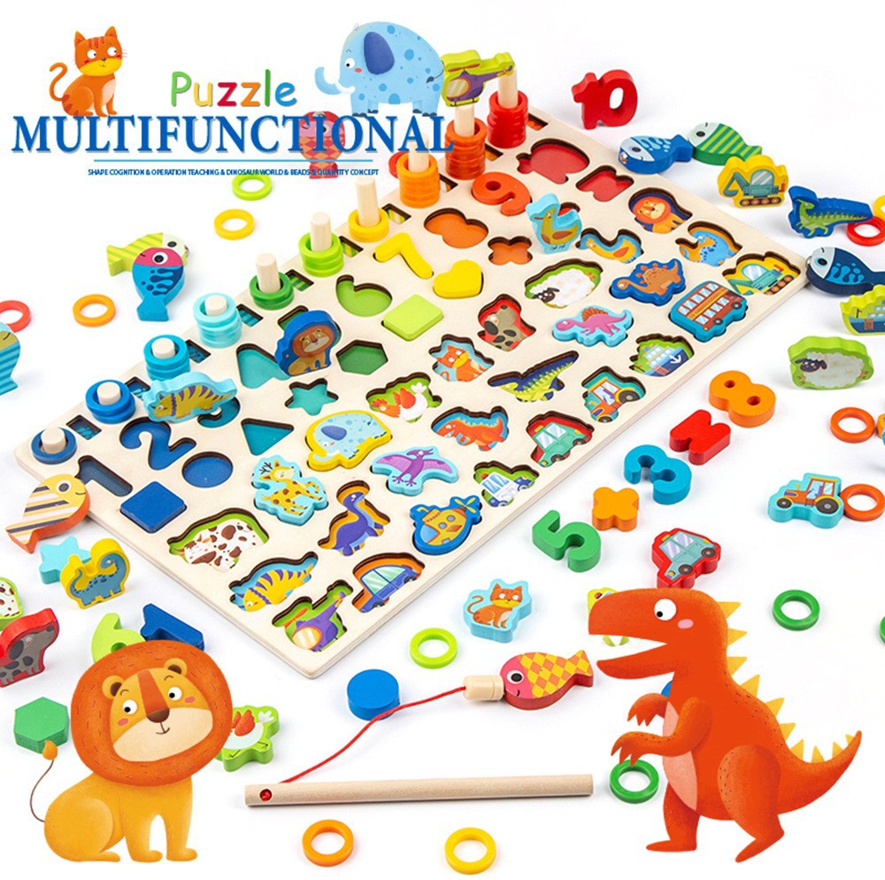 Juguetes de educación temprana para niños Tablero de números y letras siete en uno multifuncional Juego de pesca magnética de rompecabezas para bebés