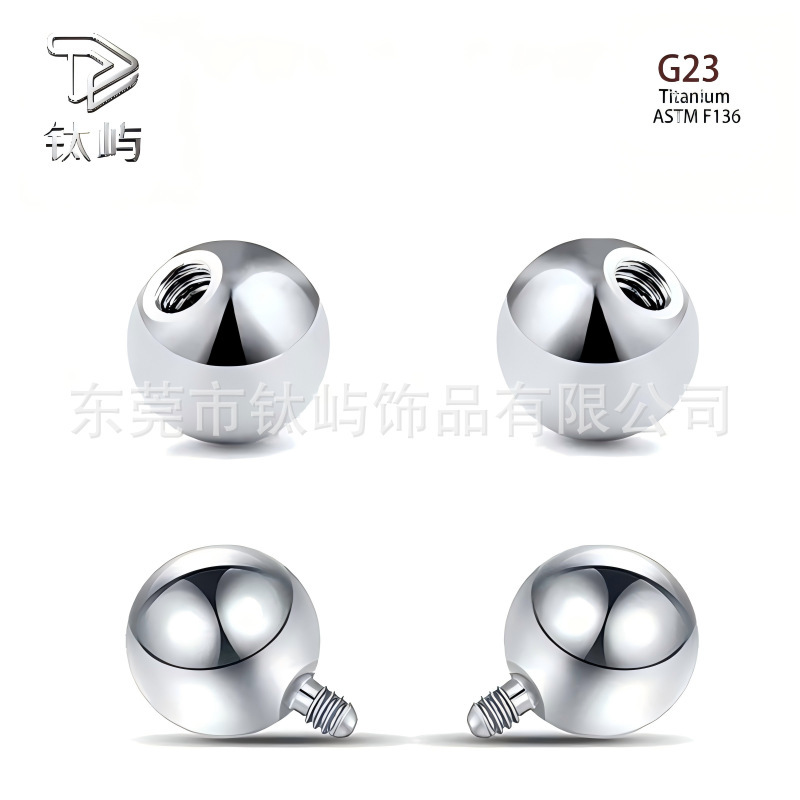 F136 Titanium Alloy External Thread Round Ball G23 Titanium Round Ball Tongue Piercing Lip Piercing Ear Stud Replacement Head Body Piercing Jewelry