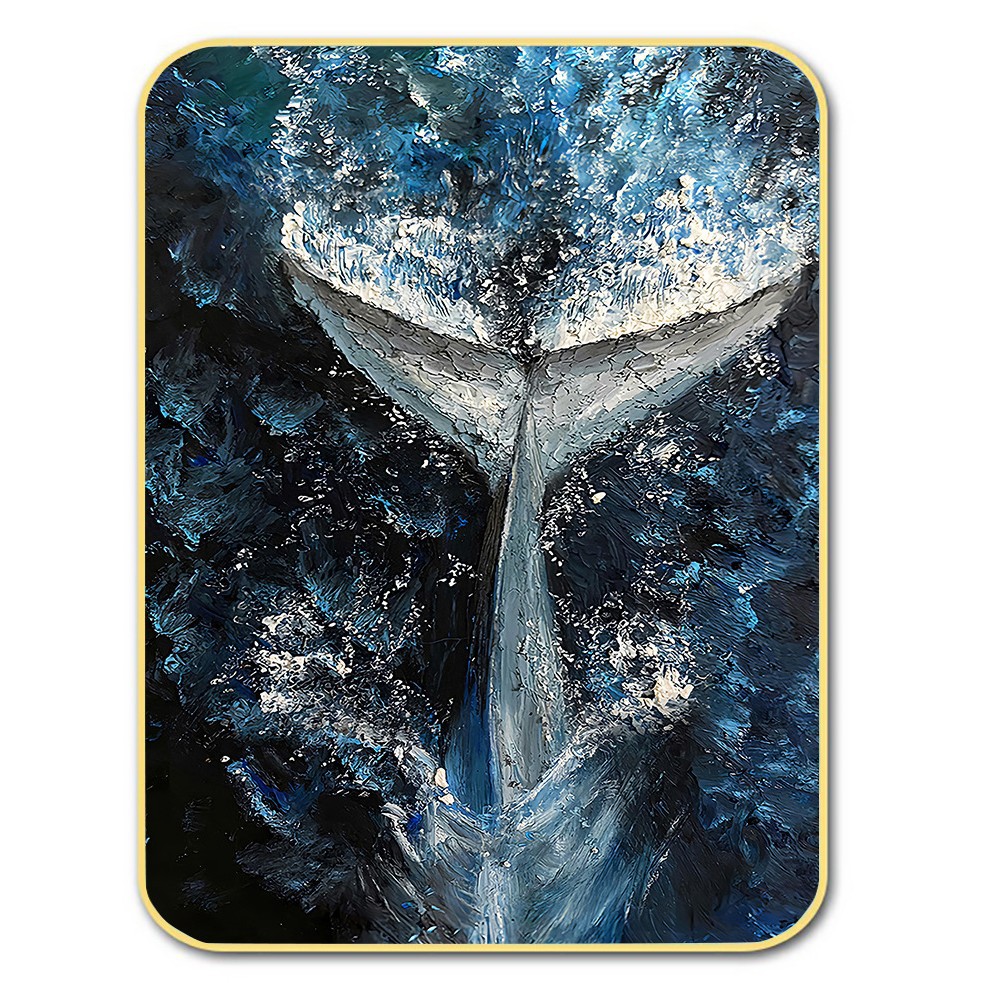 圆角形画儿童房装饰画北欧卧室床头蓝色鲸鱼挂画海洋主题酒店壁画