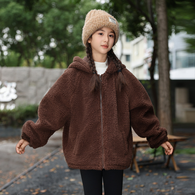 童装毛毛衣外套男童女童冬装棉服2025中大童连帽棉服外套儿童棉袄