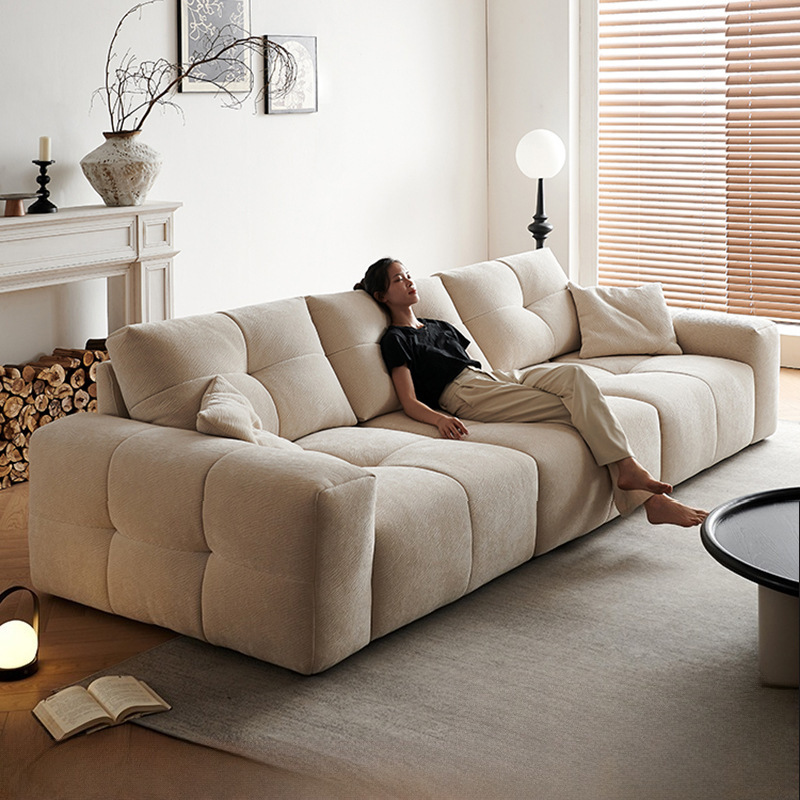 Small Apartment French Cream Style Fabric Sofa Pixel Function Removable Backrest Living Room Modern Simple Straight Row