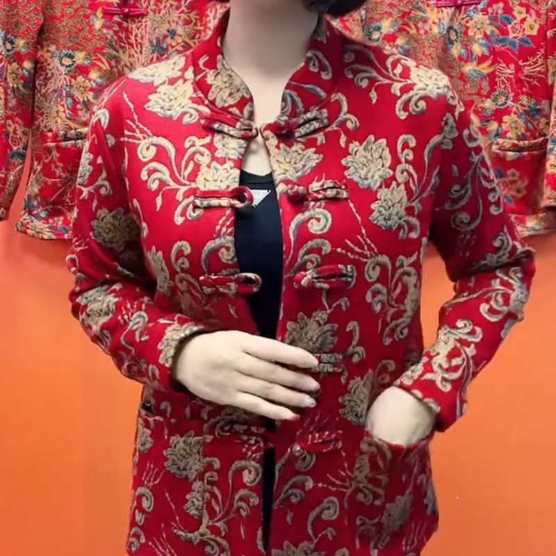 기모 두꺼운 중년 및 노인 가을 및 겨울 새로운베이스 아우터웨어 카디건 내셔널 스타일 캐주얼 긴팔 여성 탑