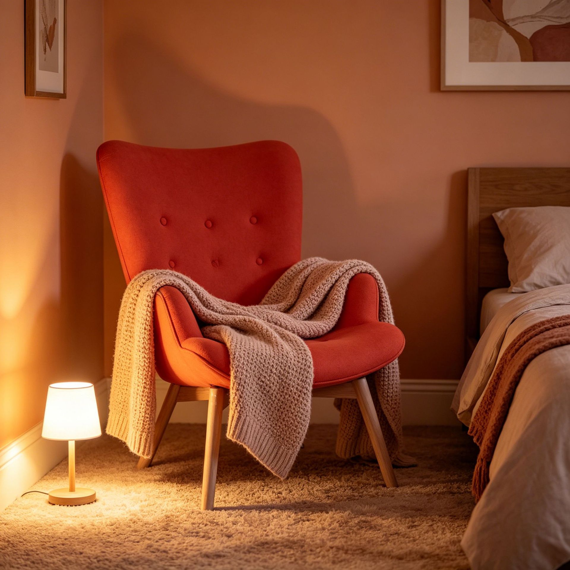 LOVIP021 silla de tela naranja, diseño de botón de paquete suave, piernas de silla de madera sólida, estables y ligeras