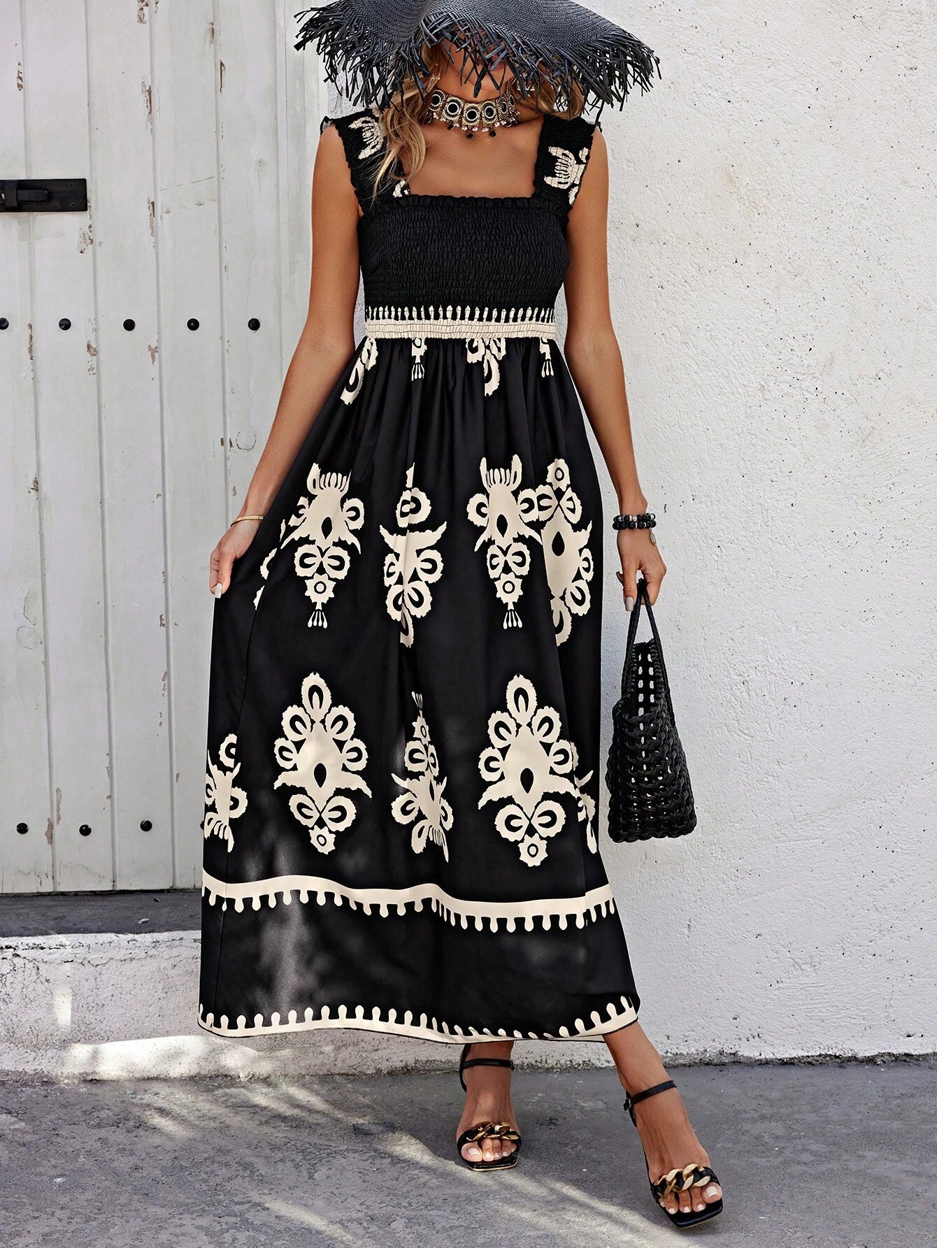 2024 Cross-Border European And American Fashion Hot-Selling Women's Beach Vacation Style Printed Strapless Dress_ecoleips.com