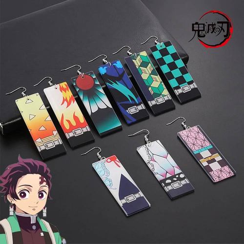 Animation peripheral Demon Slayer cos earrings cartoon Tanjiro butterfly ninja Nezuko nine-column acrylic ear hook