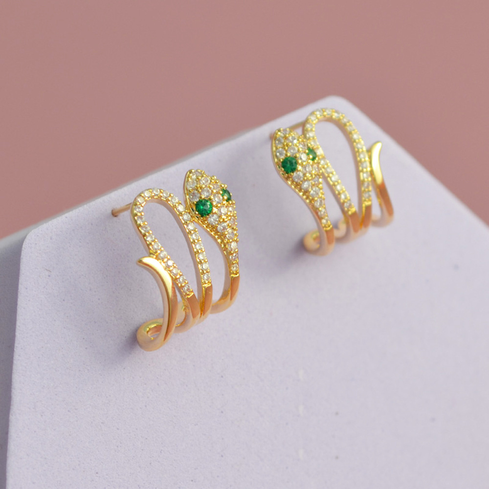 Nouveau Style Simple Serpent Forme Cuivre Incrusté Zircon Boucles D'oreilles display picture 4