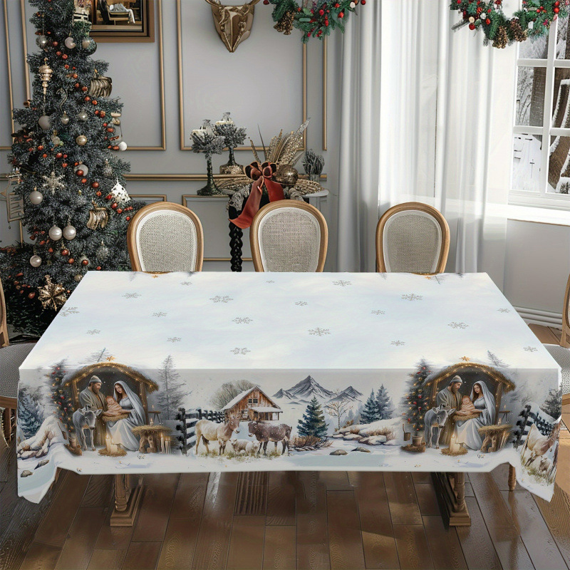 Nuevo manto de mesa de Navidad árbol de Navidad muñeco de nieve alce impresión digital manto de mesa transfronteriza amazónica decoración festiva image 8