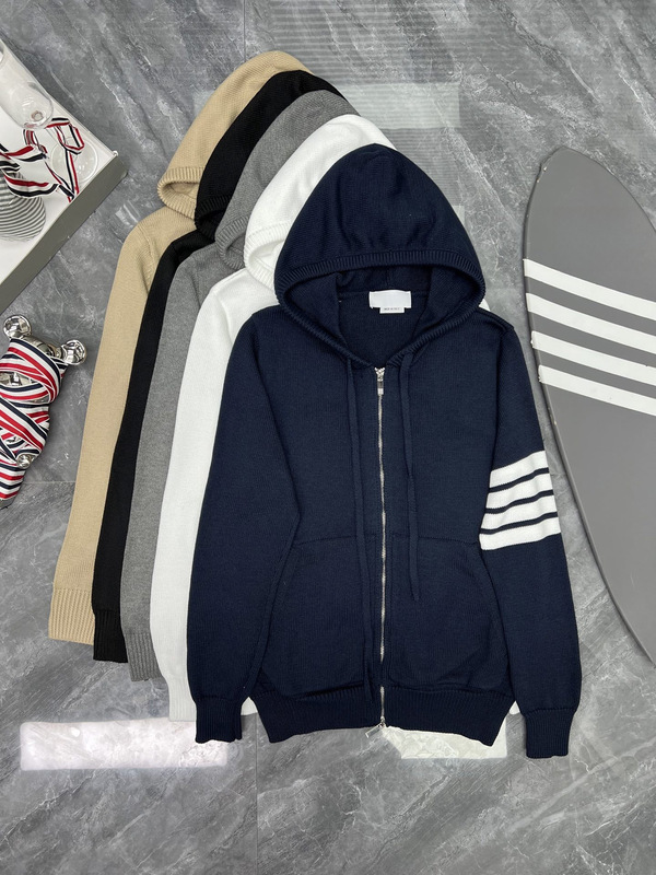 Factory Store High-Quality Spring and Autumn Four-Stripe Long-Sleeve Knitted Back-Panel Sailing Wool Hooded Zip-Up Jacket