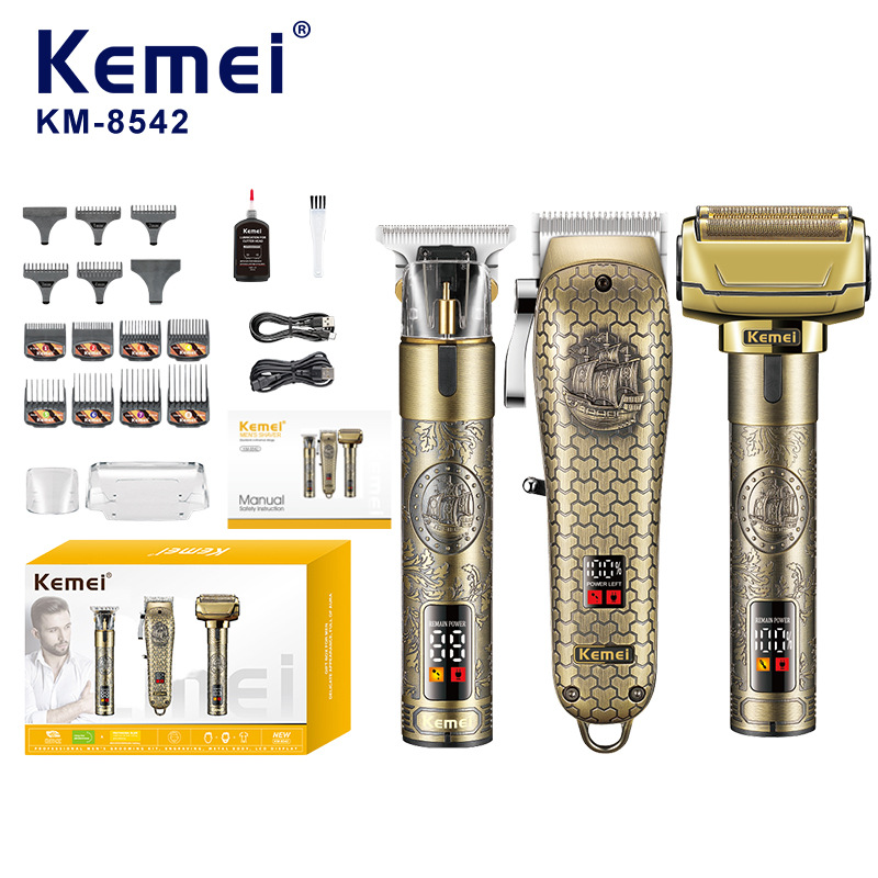 Kemei Herramienta de peluquería Kemei Juego completo de afeitado recargable USB Cortapelos cortapelos eléctrico Juego de afeitado