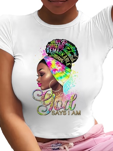 Wish Women's African Plus Size Sexy Oedo Round Neck T-shirt