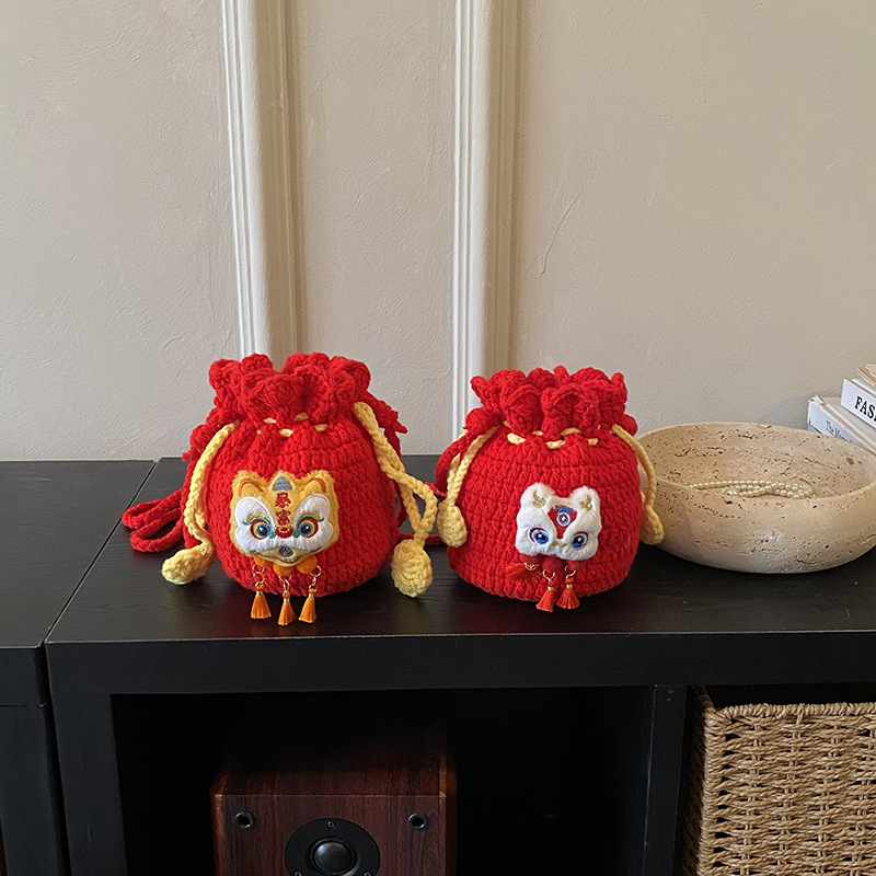 Bolsas de felicitación de Año Nuevo para niños, ganchos hechos a mano, bolsas de cambio de león para niños, nuevos sobre rojo para niños.