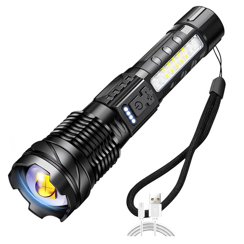 Cross-border new bright flashlight USB charging outdoor white laser flashlight with COB work light