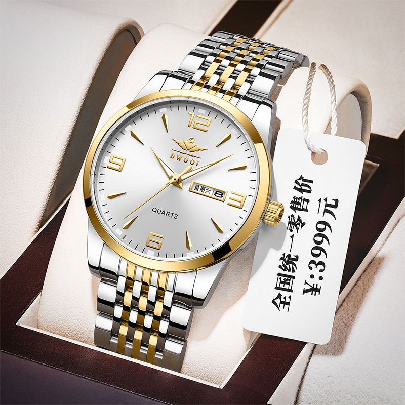 BWOQI/bevoqi new ultra-thin waterproof double calendar luminous business Simple Men's Watch three-dimensional large digital scale