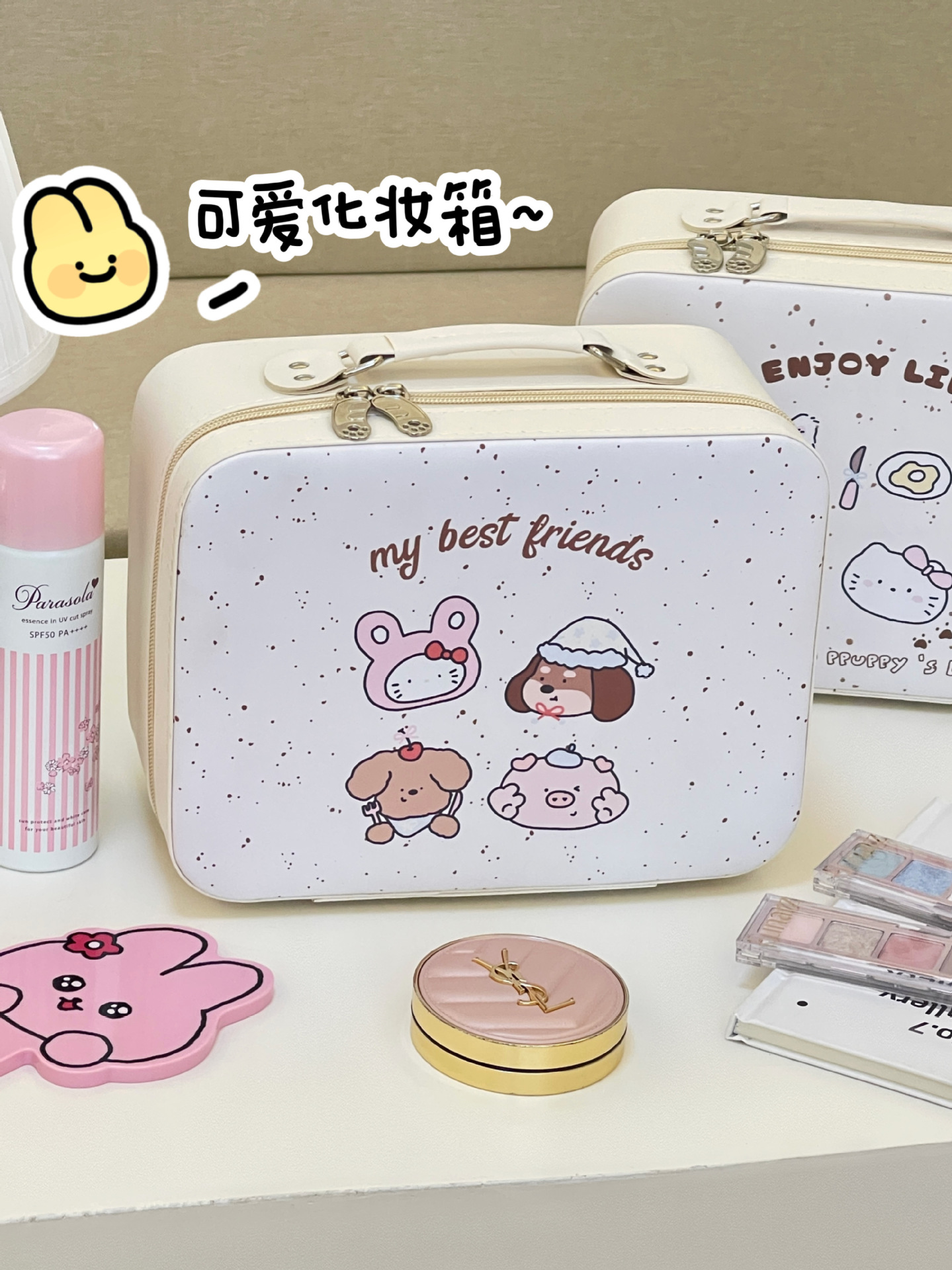 Bolsa de cosméticos con espejo para mujer, cosmética portátil de gran capacidad, bolsa de almacenamiento de partición de cepillo de maquillaje, estuche de maquillaje impermeable de viaje