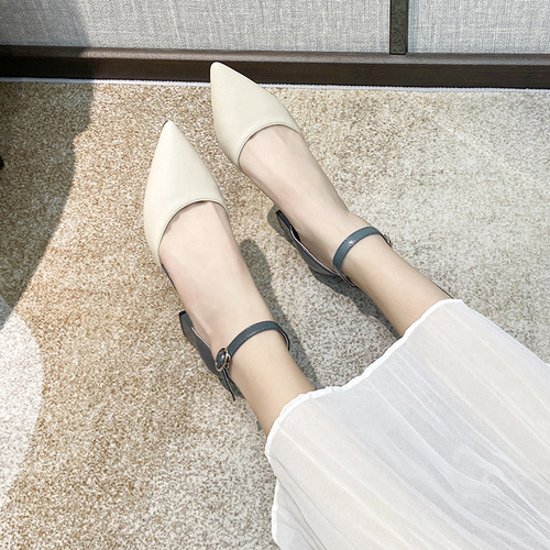 Baotou Women's Fashion Sandals, Spring and Autumn, Versatile Medium Heel, Thick Heel, Pointed Toe High Heels