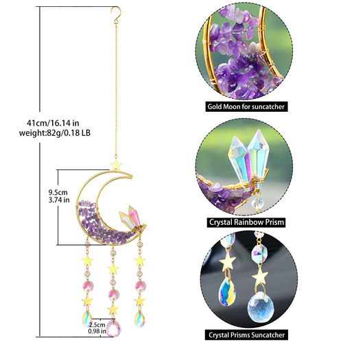 Amazon Cross-border Natural Gravel Sandglass Big Moon Amethyst Rose Quartz Crystal Sun Catcher Pendant Decor
