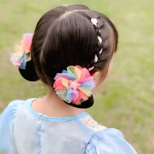 Children's high-looking gradient colorful mesh star ball hair net girls new flower five-pointed star receiving and receiving artifact