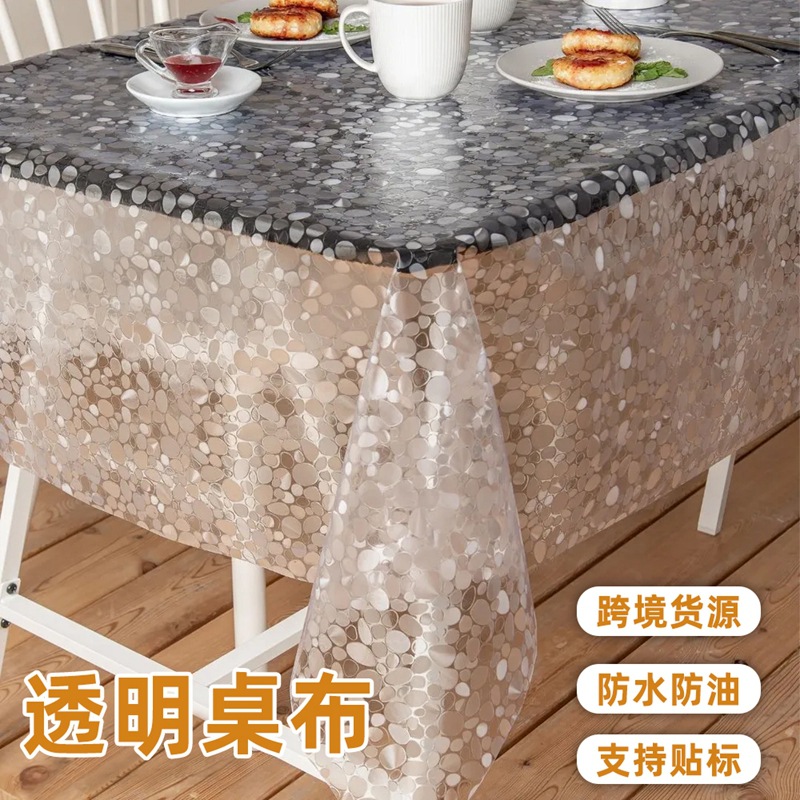 Pe Transparent Tablecloth Ins Style Rectangular Tablecloth Waterproof and Oil-Proof Plastic Tablecloth Dustproof Thickeneded Table Mat Cross-Border