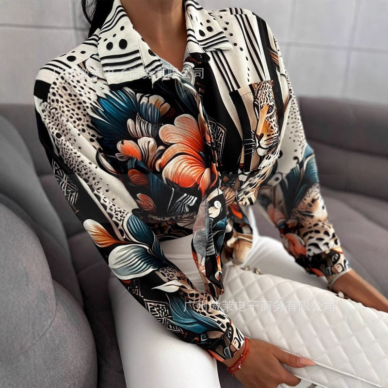 2025 European and American Amazon Aliexpress Floral Print Casual Commuter Shirt 2025 European and American Amazon Aliexpress Floral Print Casual Commuter Shirt