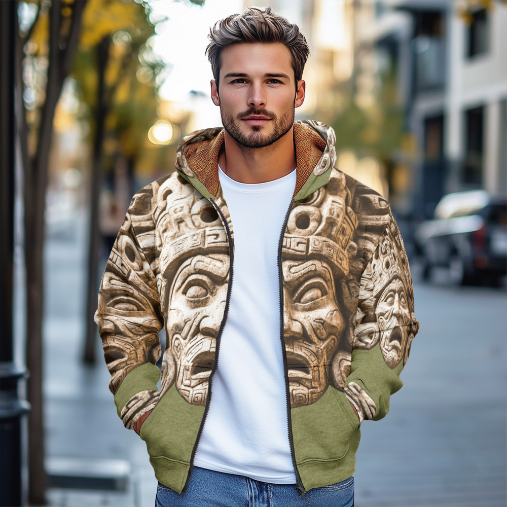 Giacca in cotone con cappuccio e cerniera da uomo invernale con stampa digitale europea D953_voghion.com