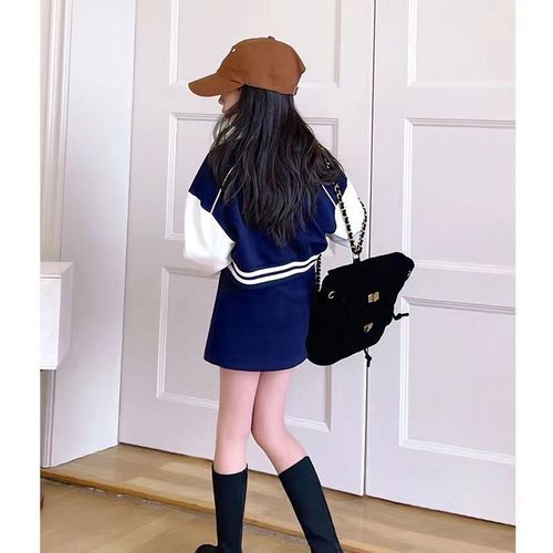 Girls' Spring and Autumn Sports Set 2024 New Baseball Jacket Outer Short Skirt Two-Piece Set Korean Style Children's Set