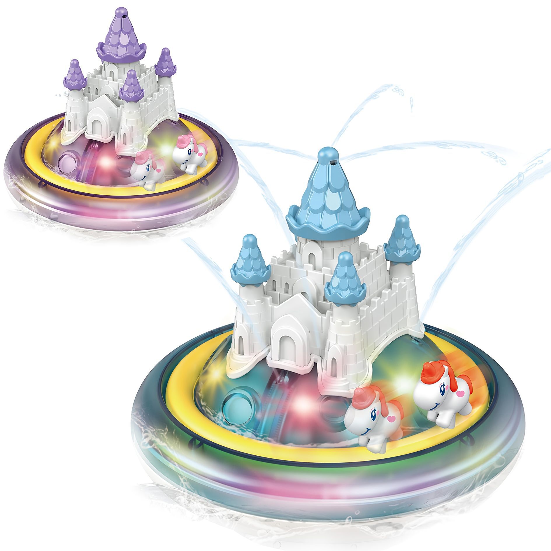 Baños transfronterizos unicornio castillo rociador de agua juguetes de agua para niños bañera luminosa eléctrica juguetes de baño para bebés