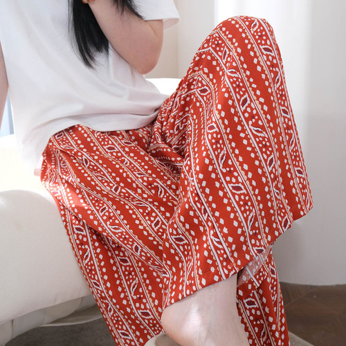 Skirts, wide-leg pants, pajamas, women's summer cotton silk, new Chinese style bloomers, mosquito-proof pants, artificial cotton trousers