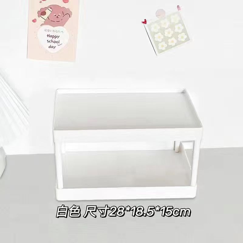 Estante de escritorio de doble capa de dormitorio cosméticos de oficina estante de almacenamiento de artículos diversos dormitorio de estudiantes artefactos mágicos estante de acabado pequeño