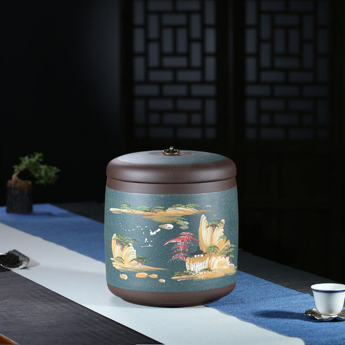 Yixing purple clay tea jar large size Pu'er Qizi cake jar tea jar purple clay tea jar tea box storage jar tea jar