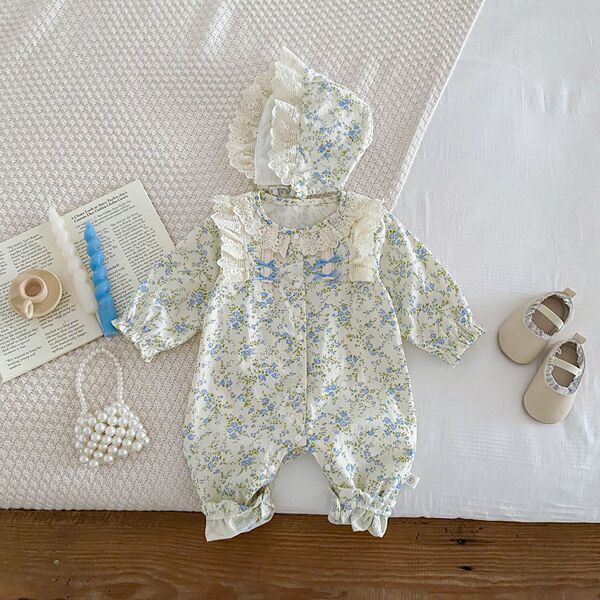 Baby onesie spring baby girl floral lace lace crawling suit newborn…