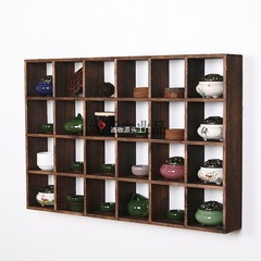 木の博古棚の格子棚のティーポットの展示棚の置物棚のティーカップの棚の茶器の収納棚の多宝格は壁を掛けます。