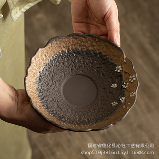 Rough Pottery Unglazed Dry Tea Tray Tea Table Water Storage Chinese Retro Household Base Pot Holder Tray Pot Holder Fruit Plate