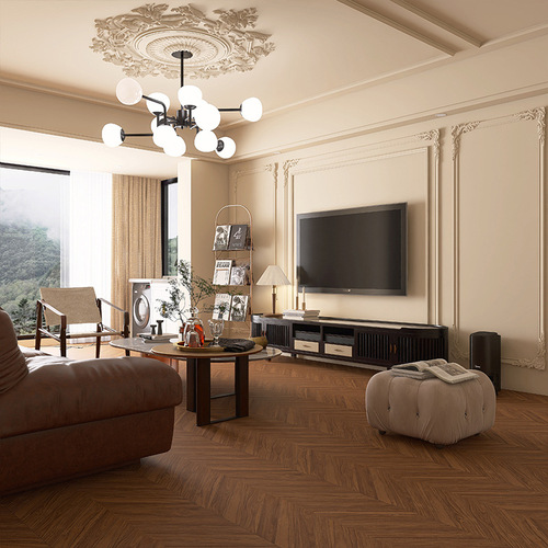 焦糖色法式人字拼鱼骨木纹瓷砖600x1200卧室客厅厨房仿实木地板砖
