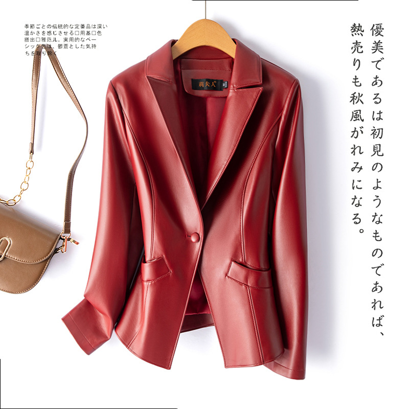 2025 Spring and Autumn New Haining Small Leather Jacket Small Suit Women's Short Slim Fit Motorcycle Large Size Leather Jacket