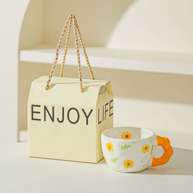 Retro pintado a mano flores hechas a mano irregular tazas de cerámica encantadoras tazas de café diseño tazas de café tazas de agua caseras