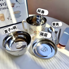304ステンレスの蓋付き弁当箱大容量のファーストフードの保温学生食堂のサラリーマンは茶碗のダブルハンドルを打ちます。