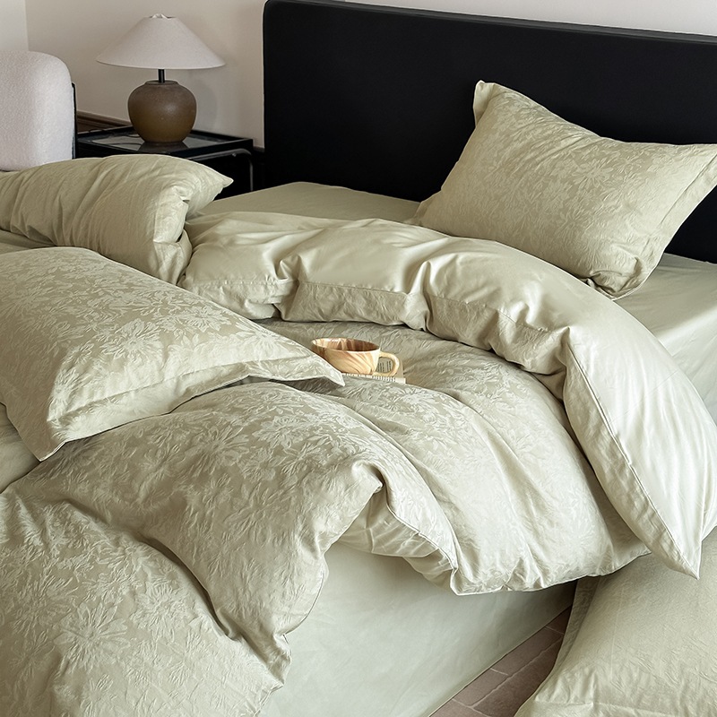 Parure de lit jacquard en pur coton avec drap et housse_voghion.com