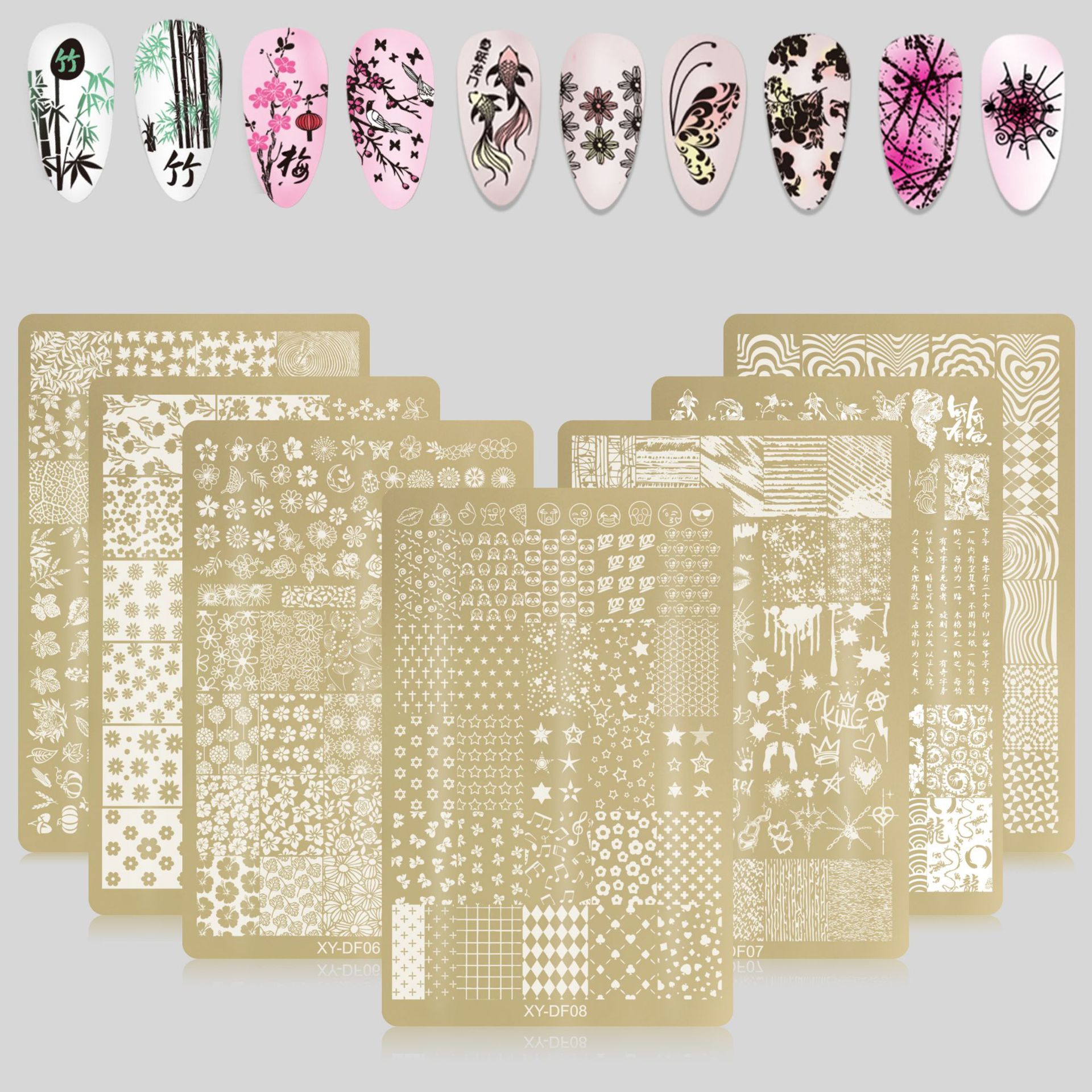 Placa de acero de impresión de uñas de estilo nacional de estilo explosivo, flor de bambú, patrón de serpiente, placa de impresión de uñas de oro, herramienta de transferencia de uñas