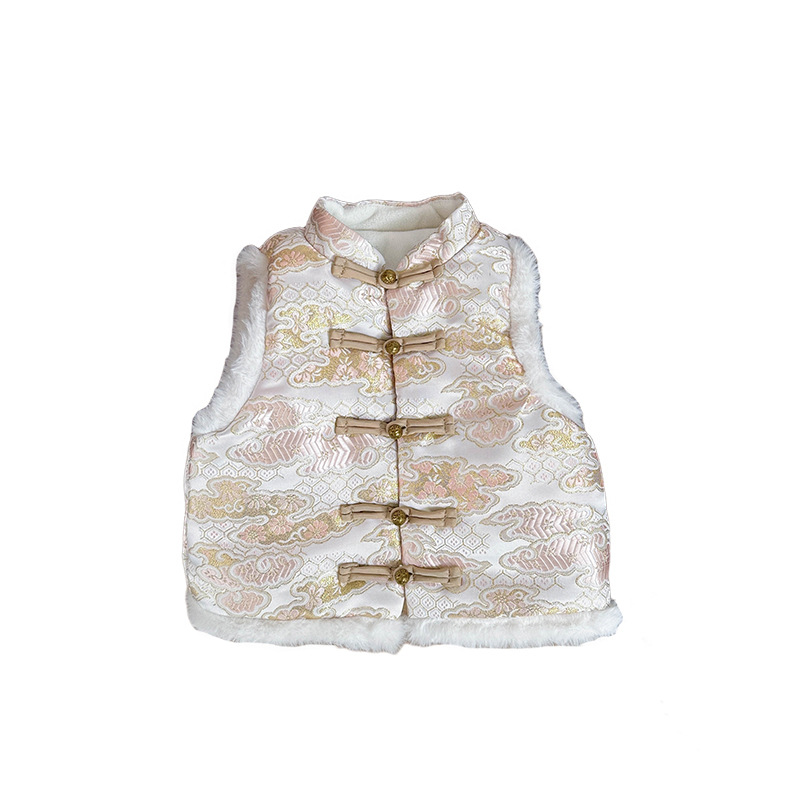 Niños nuevos chaleco de algodón chino de invierno bebé retro xiangyun jacquard chaleco de lana vestido de aniversario de bebé