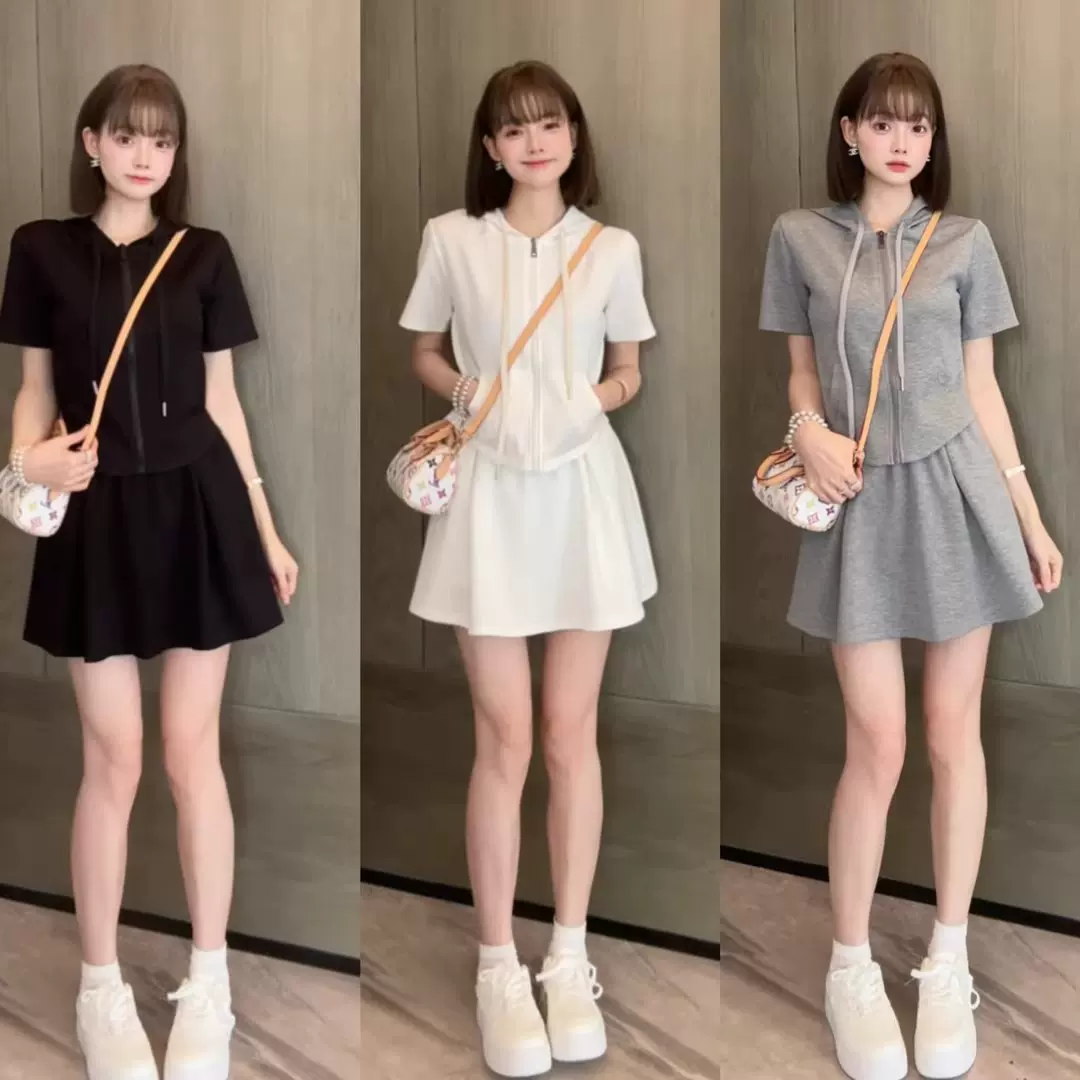 韩版气质学院风套装女夏季新款休闲圆领t恤辣妹短裙显瘦半身短裙