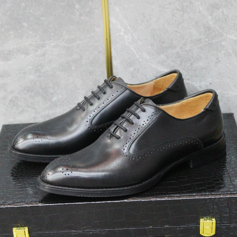 Высококачественная бизнес-обувь мужская кожаная булка резная обувь Оксфорд