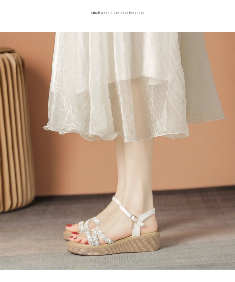 Sandal cao gót nữ đính đá phong cách La Mã, đế xuồng thoải mái — AY161 Trắng be chi tiết 14