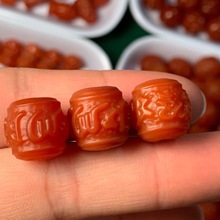 天然玛瑙柿子红满色满肉六字真言南红配珠文玩雕刻配珠配饰