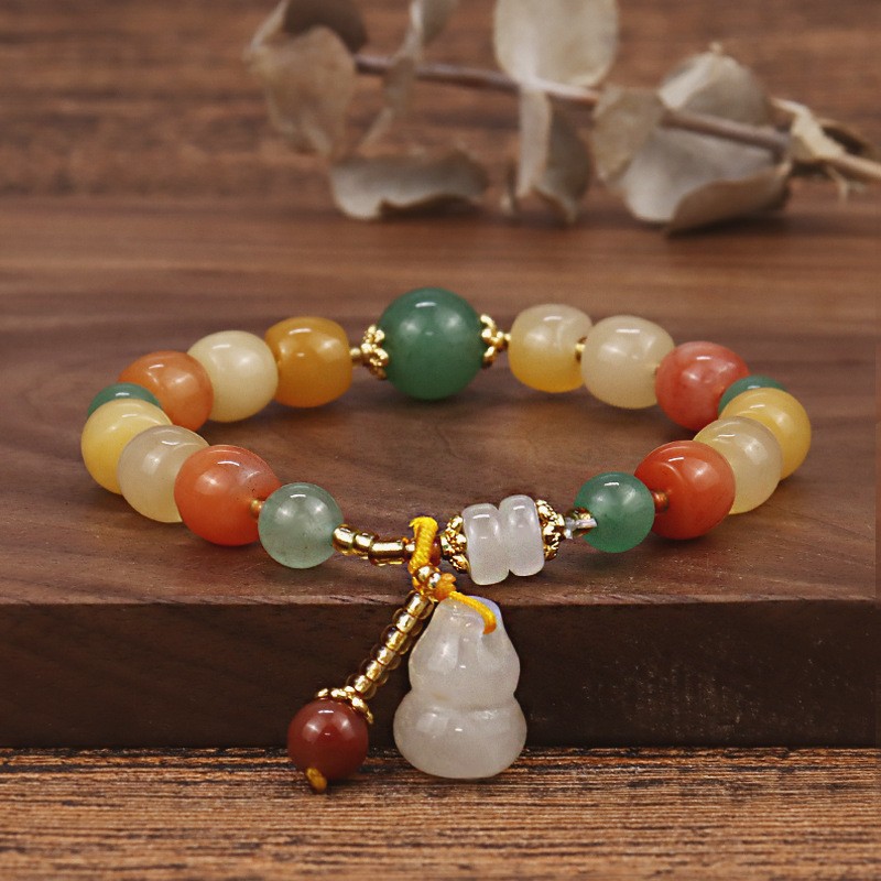 Cuentas De Barril De Cuentas De Calabaza Retro Pulsera De Jade Sedoso Dorado Joyería Simple Para Hombres Y Mujeres display picture 3