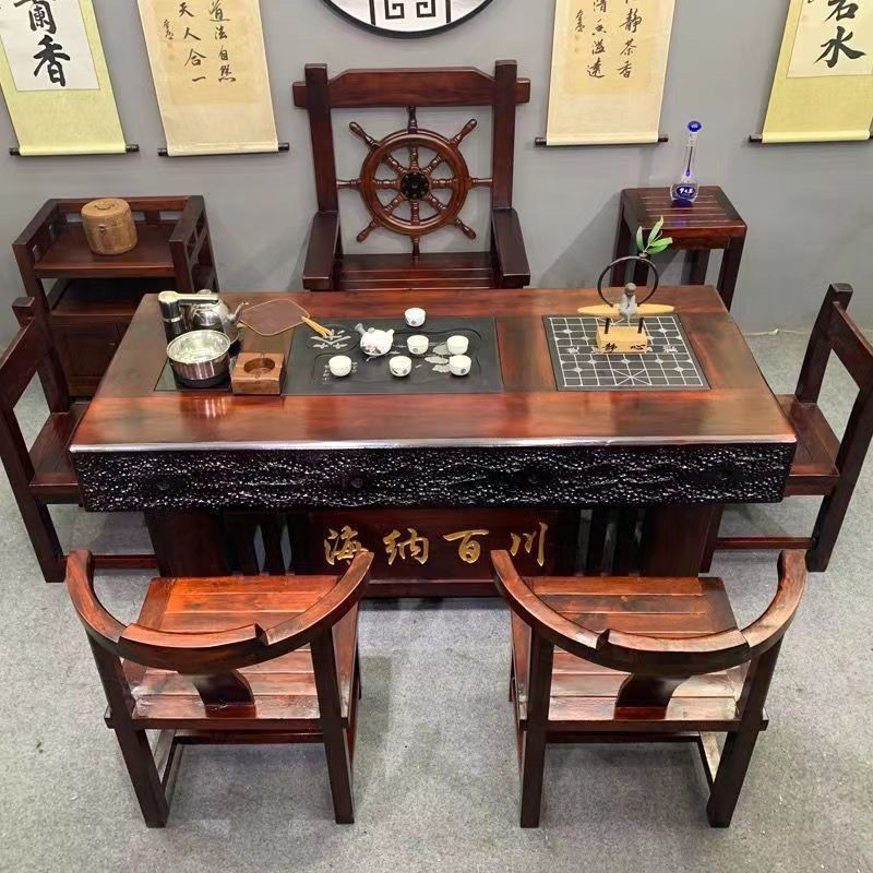 船木茶桌桌椅组合客厅家用实木功夫茶几茶具套装一体办公室泡茶|undefined