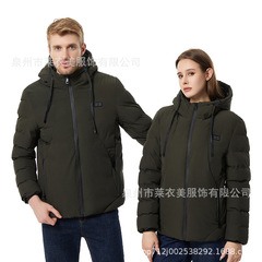 電気加熱綿服ダブルコントロール11区冬カジュアルファッション厚手純色コートusb充電保温綿服