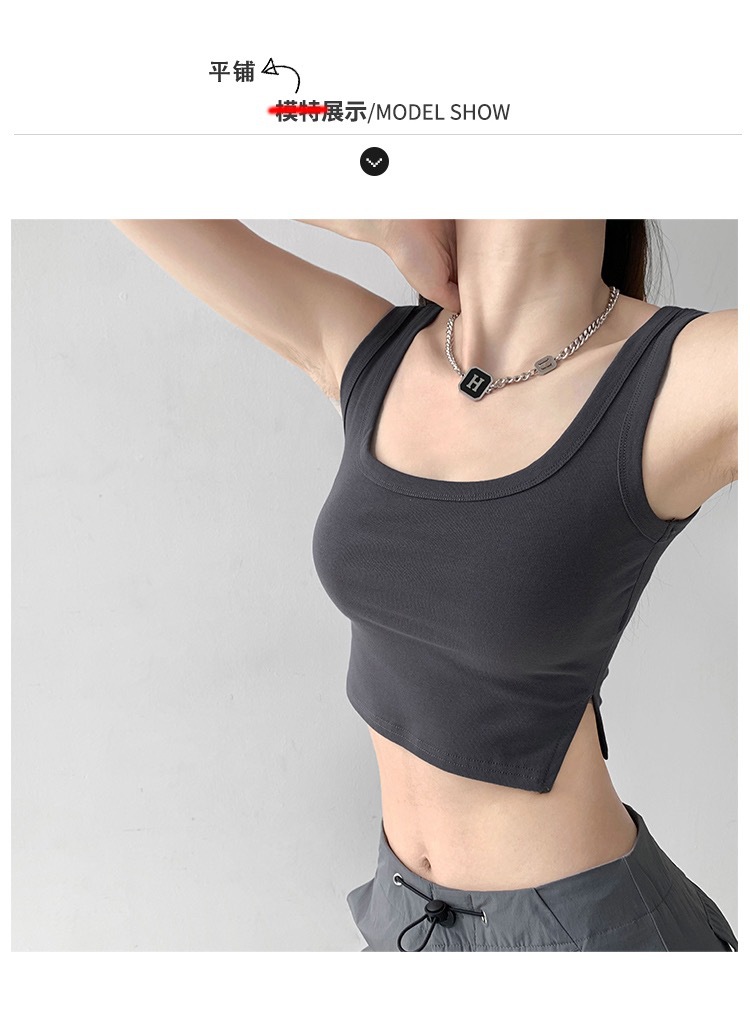 Chica caliente con almohadilla en el pecho belleza espalda chaleco camisola Top nuevo cuello cuadrado de algodón puro sin mangas anti-exposición deportes se pueden usar fuera