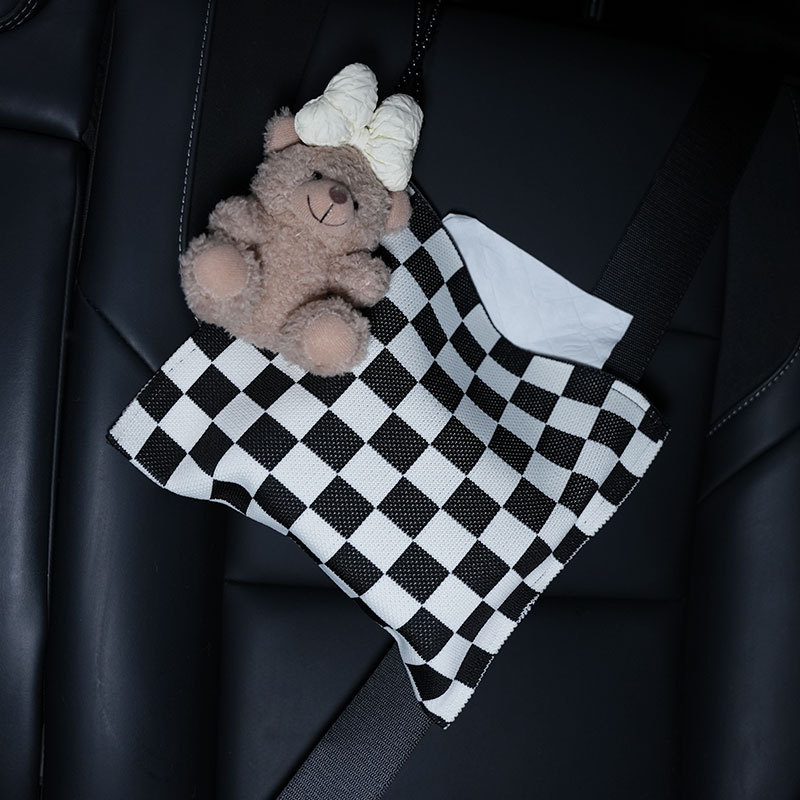 Doll Creative Hanging: Biqi Bixing Car tissue box/set - black-white-spots-beige-bear